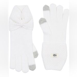 UGG White Knit Bow Tech Gloves